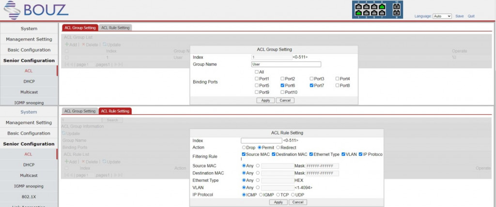 Фильтрация трафика BOUZ коммутатор