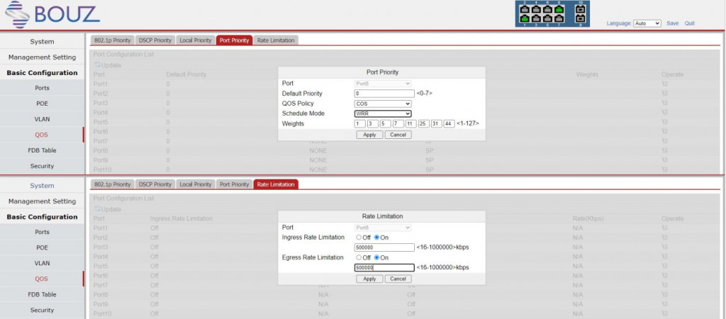 Настройки коммутатора